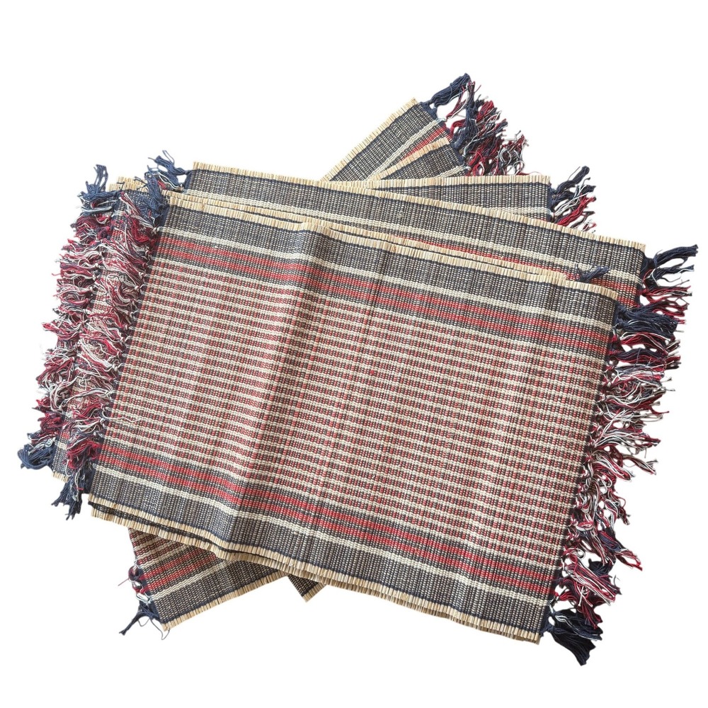 Pottery Barn Red, White & Blue Bamboo‎ Striped Placemats 8 Patriotic 4th of July